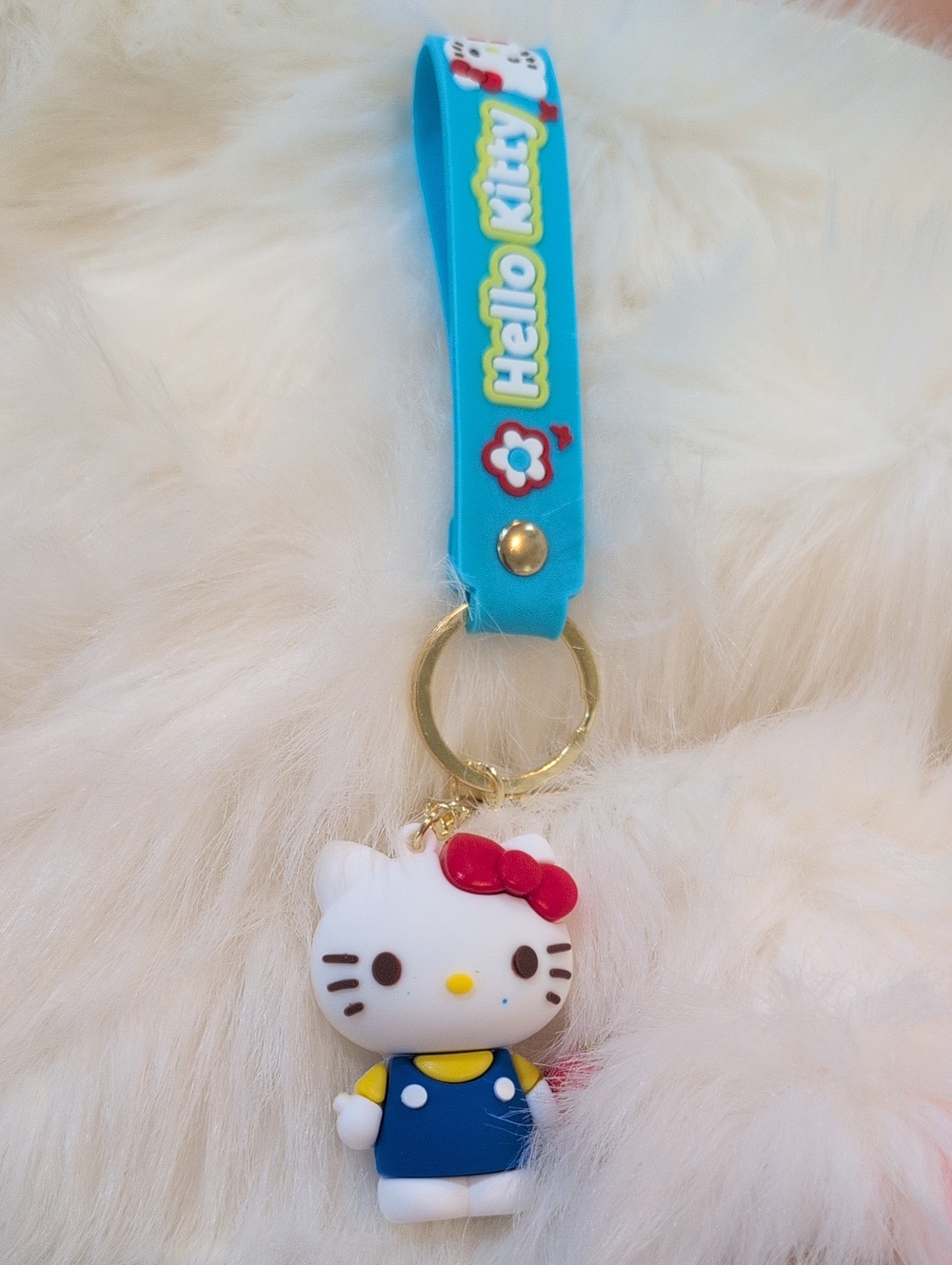 Hello Kitty Blue and White Wristlet Keychain with Red Bow
